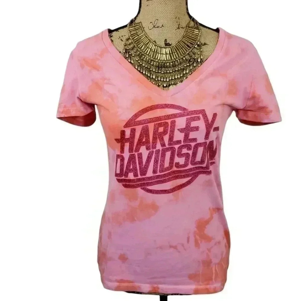 Harley Davidson bling glitter tye dye tee. Size Medium
